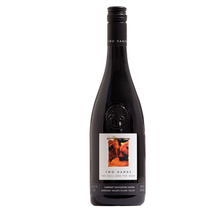 Wine bottle with a label on a white background Two Hands Wines The Bull and The Bear Cabernet Sauvignon Malbec Barossa Valley